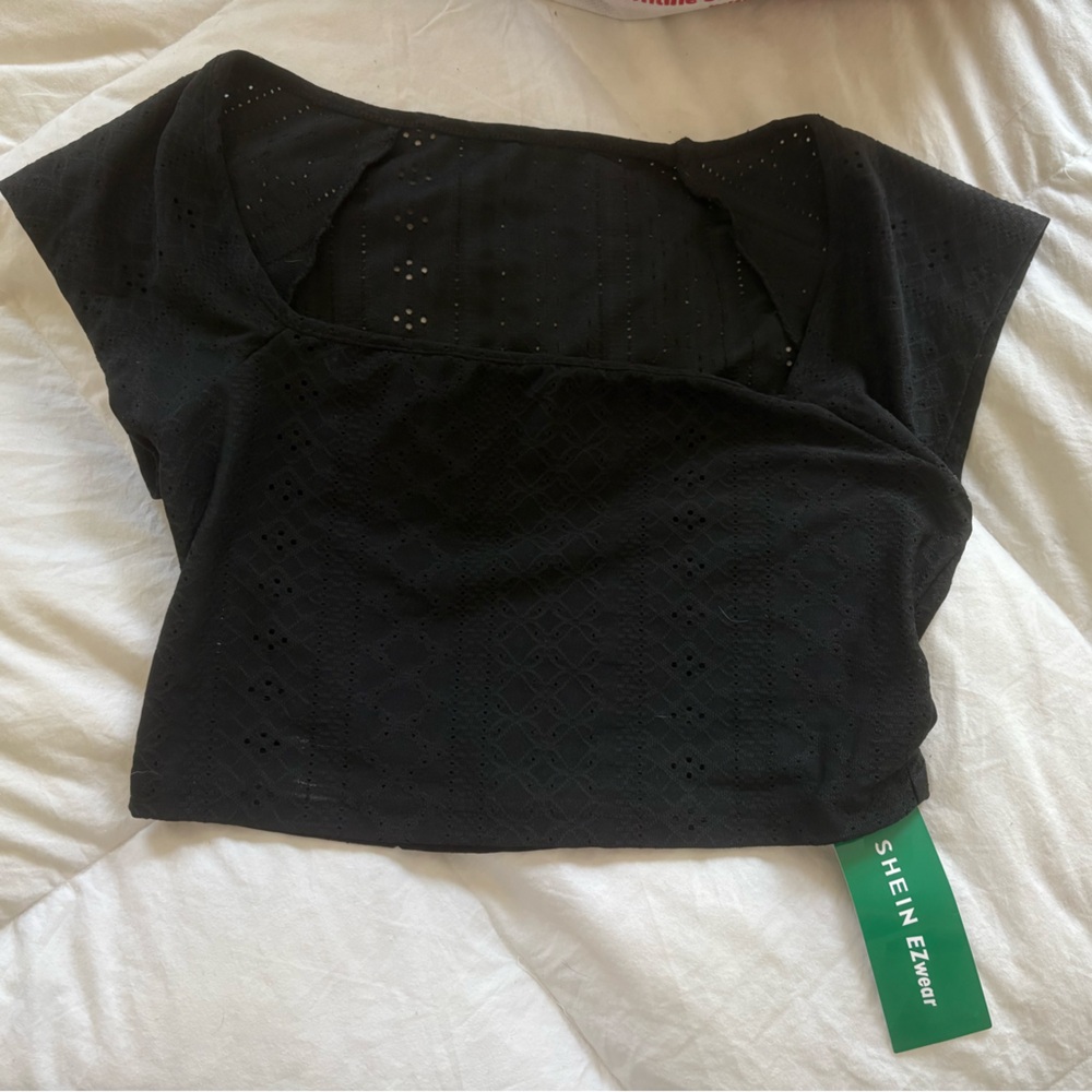 SHEIN Black Eyelet Crop Top